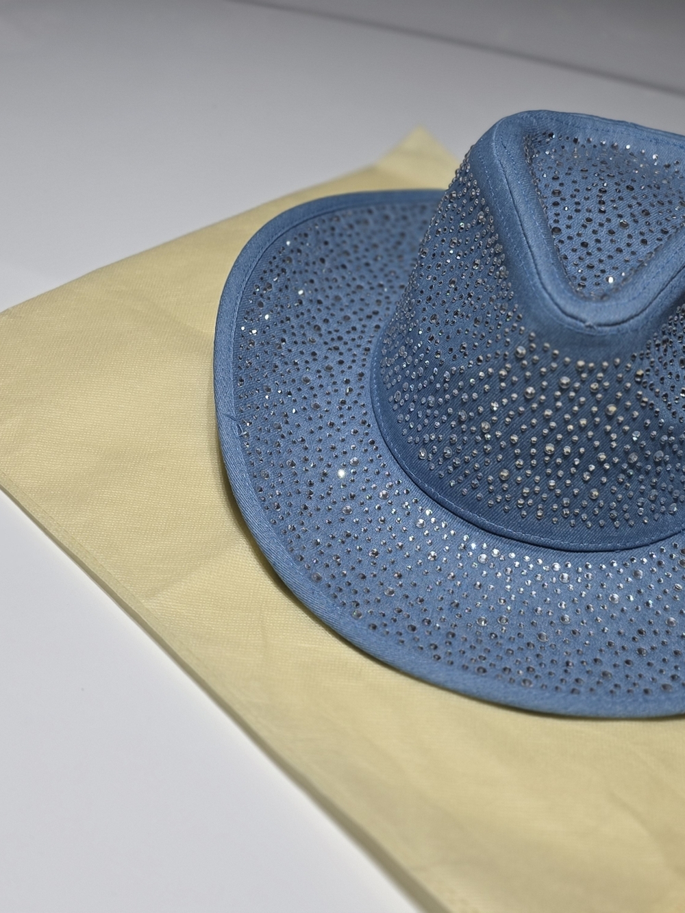 Blue Crystal-Embellished Women's Fedora Denim Hat